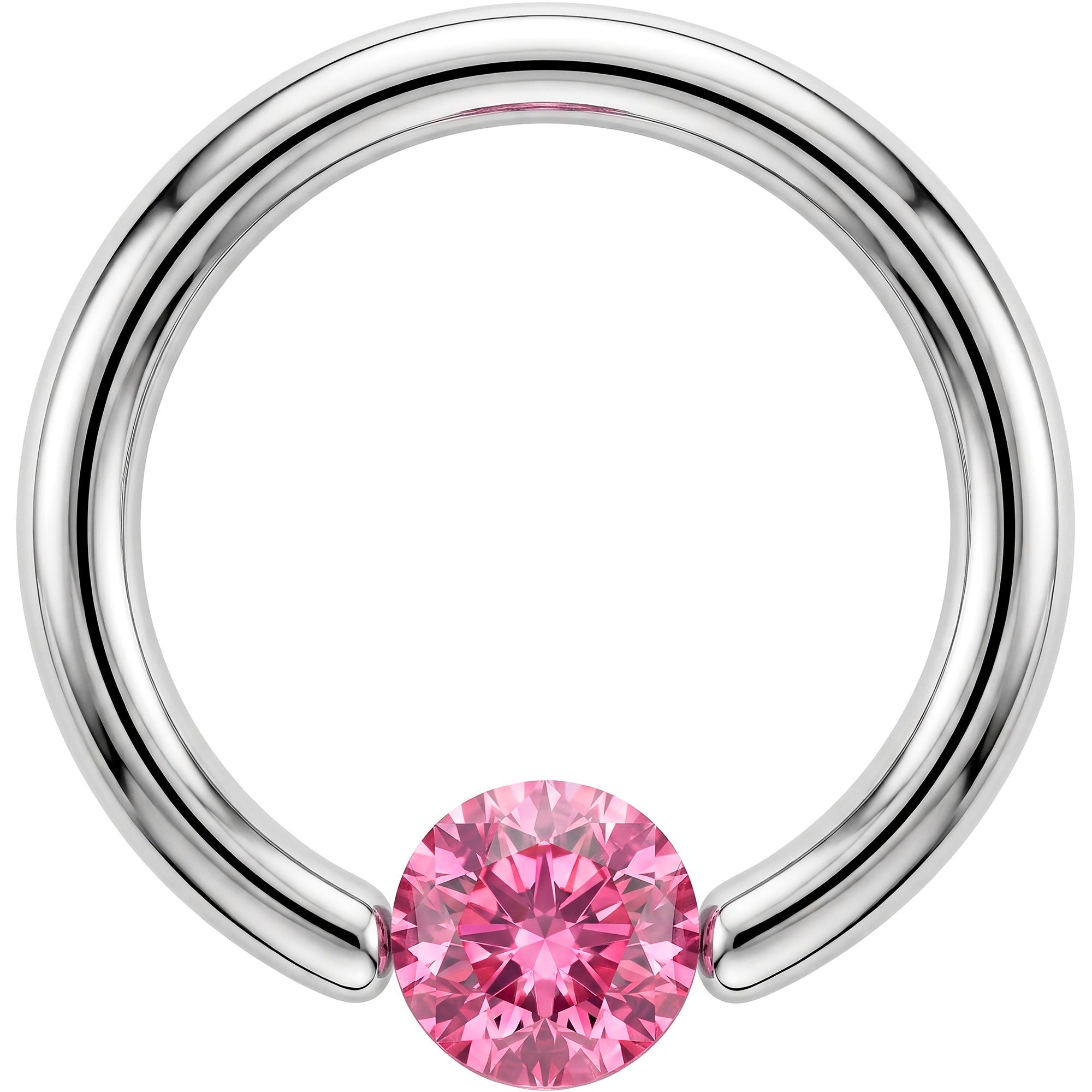 14G 7/16 Solid 14k White Gold 4mm Pink Cubic Zirconia Tension Captive Ring