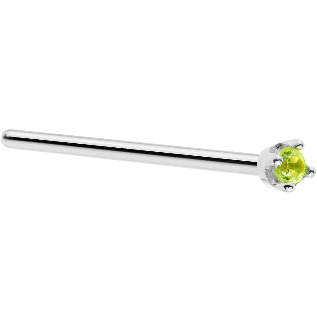 Solid 14K White Gold 1.5mm Genuine Peridot Nose Ring