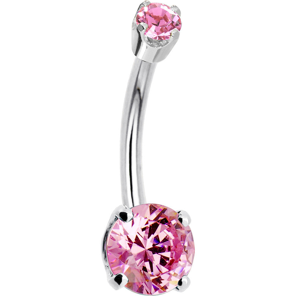 14k White Gold Pink Cubic Zirconia Round Belly Ring