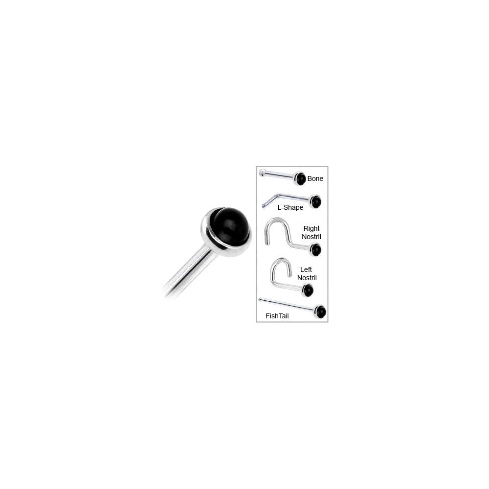 Solid 14K White Gold 2mm Onyx Nose Ring