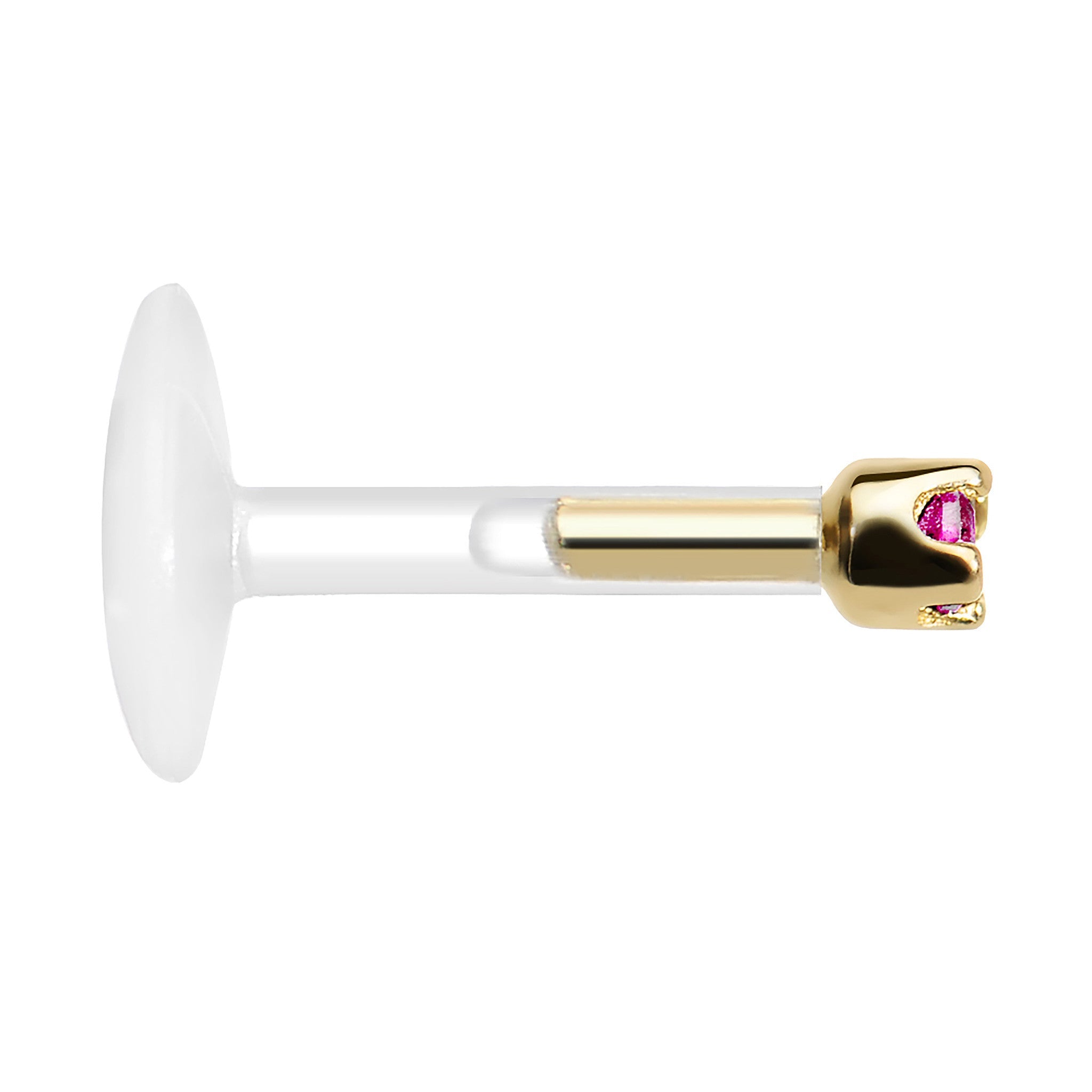 16G 1/4 14K Yellow Gold July 1.5mm CZ Bioplast Push in Cartilage Earring