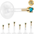 Solid 14K Yellow Gold December 1.5mm CZ Bioplast Push in Labret Monroe