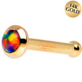 14k Yellow Gold 2mm Fire Red Synthetic Opal Nose Ring