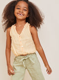 Bella Dahl Girls Ruffle Neck White Bubble Top