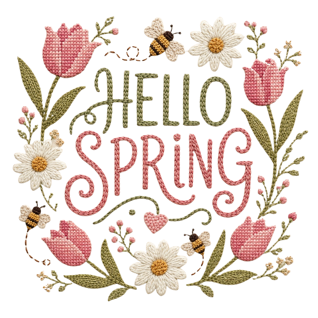 Hello Seasons PNG Bundle – Embroidered Spring, Summer, Fall & Winter Digital Download Set