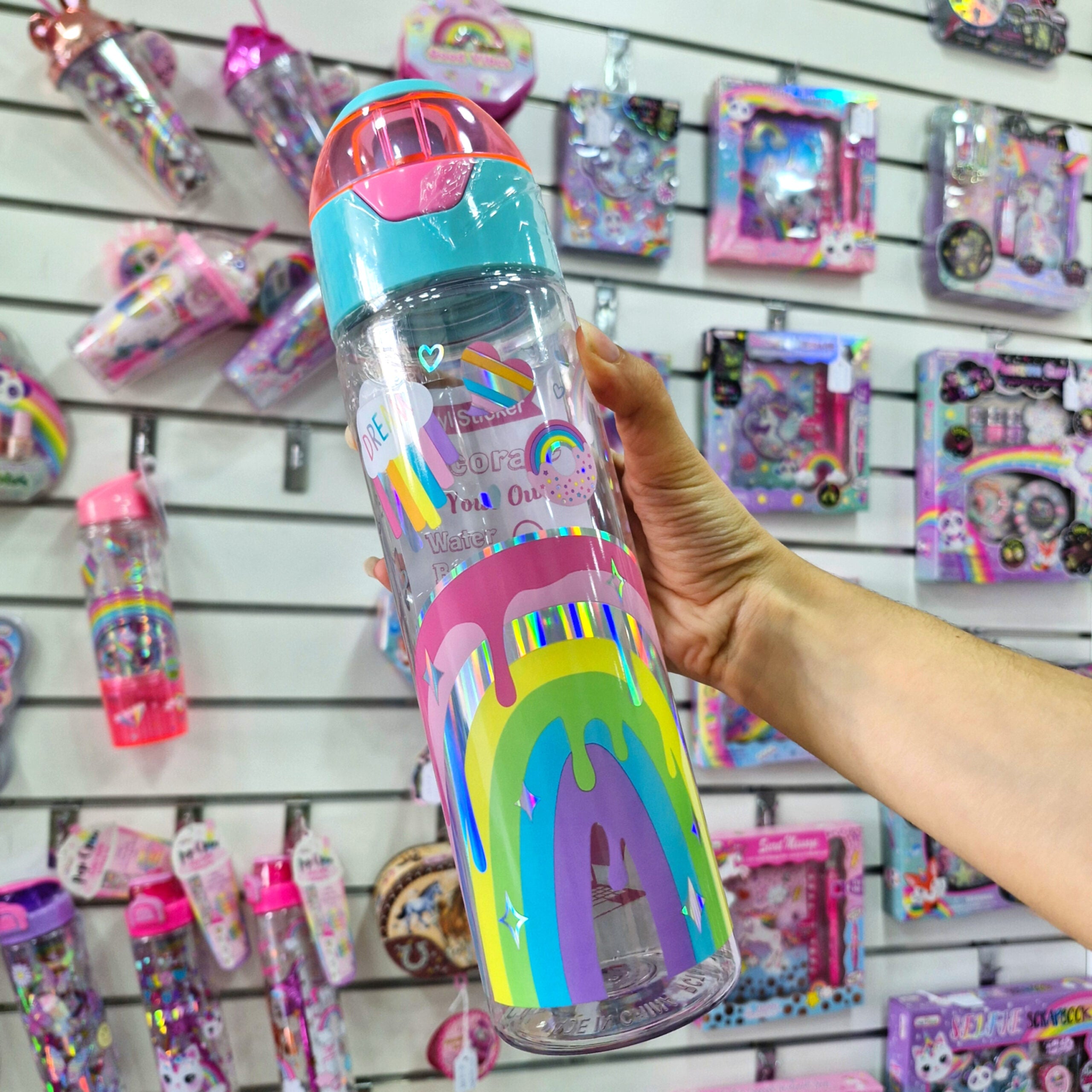 Hot Focus - H2O Bottle with Stickers, Rainbow (410RB)