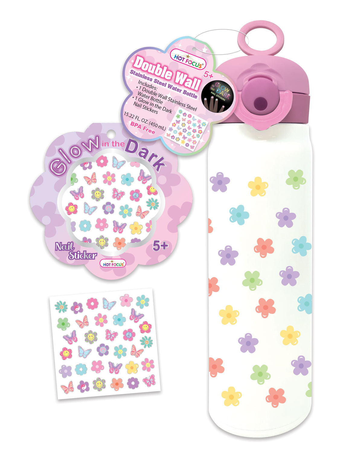 Hot Focus - Double Wall Stainless Steel Water Bottle, Groovy Flower (462GF)