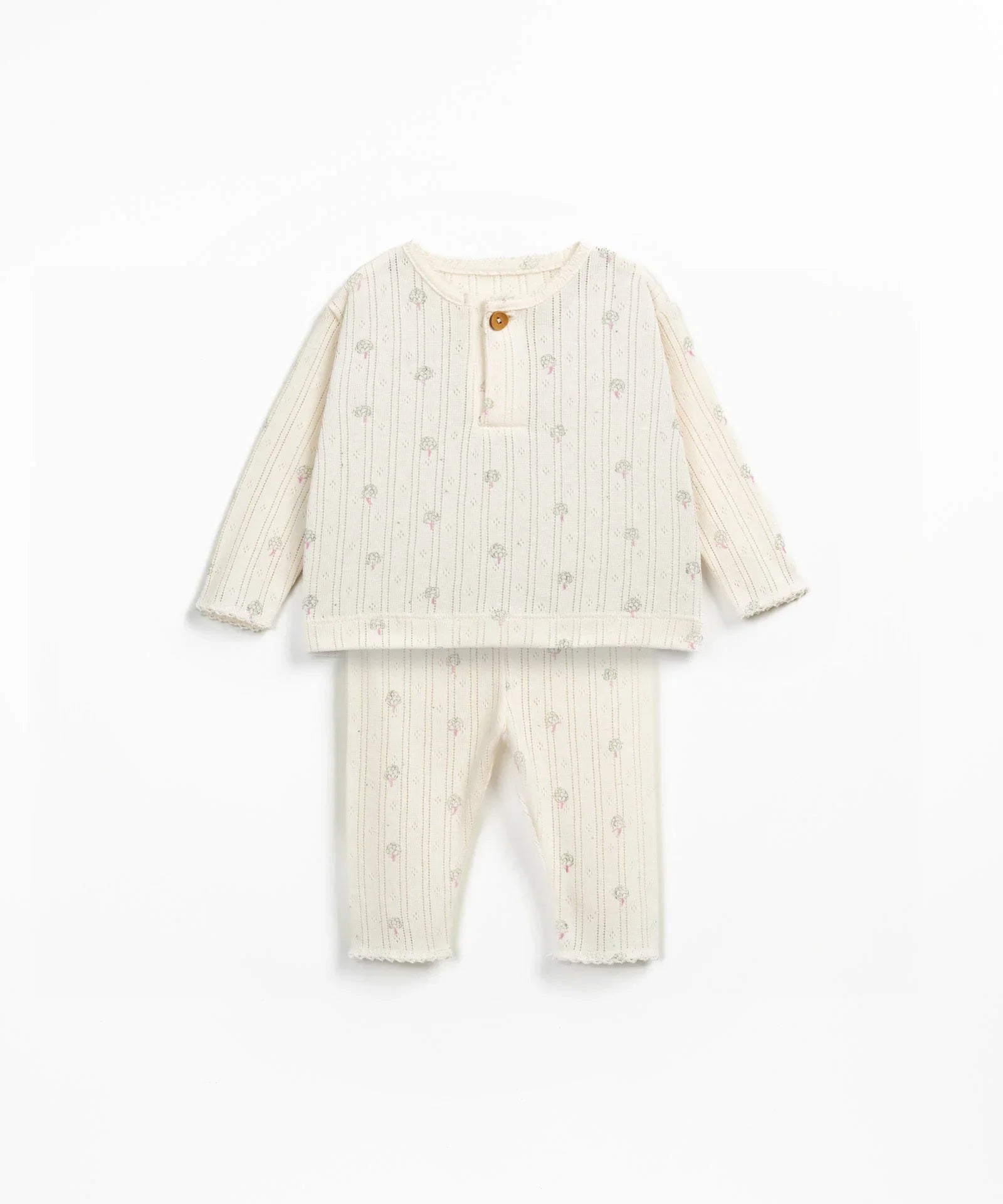 Play Up - Printed Ajour Artichoke Bodysuit and Legging Set (Cream)