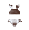 Minnow - Girls Brown Stripe Ruffle Tie Back Bikini