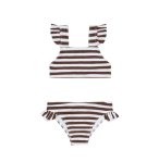 Minnow - Girls Brown Stripe Ruffle Tie Back Bikini