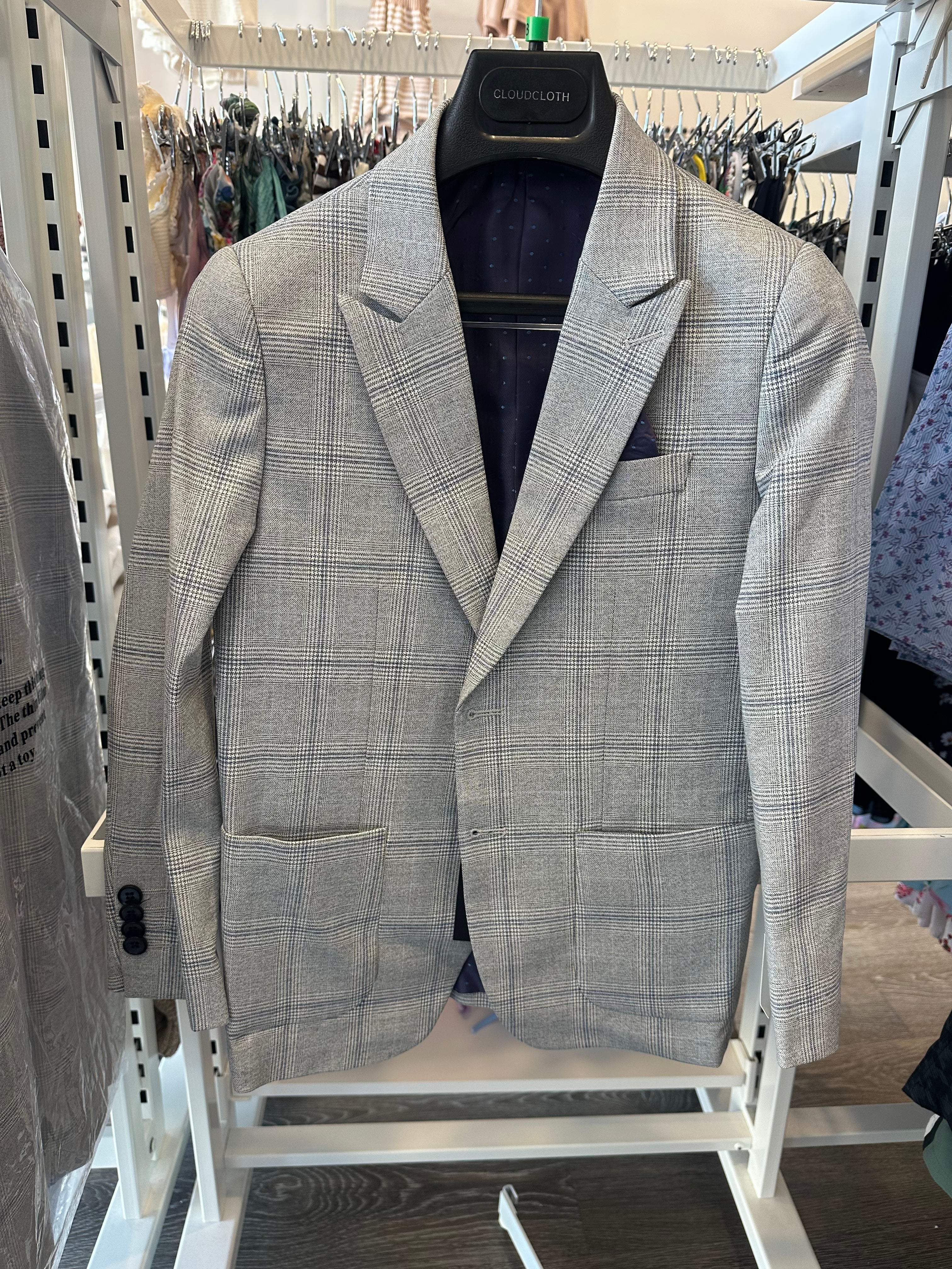 CLOUDCLOTH - BOYS GRAY/BLUE PLAID BLAZER, GRAY