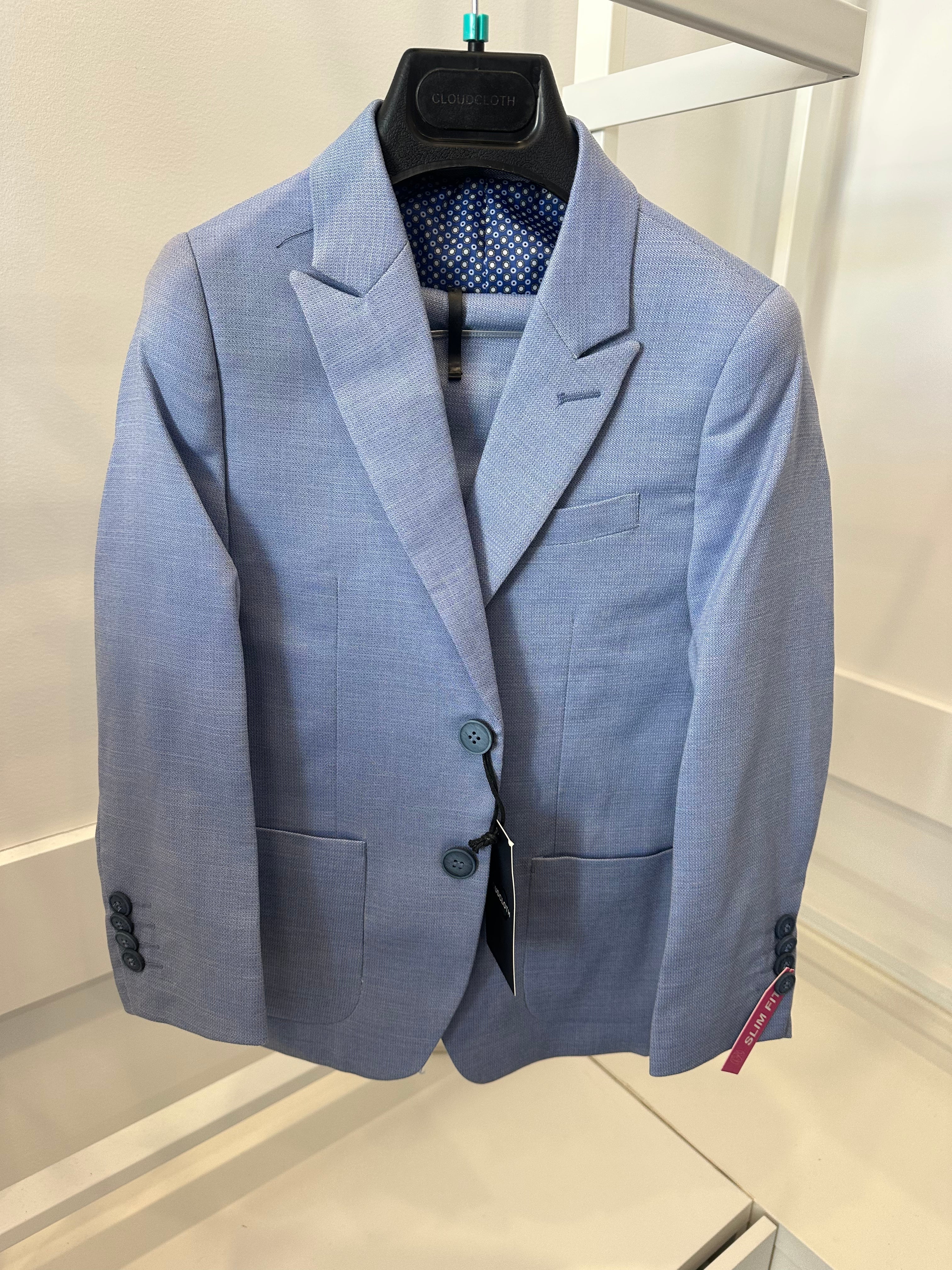 CLOUDCLOTH- BOYS SOLID TEXTURED 2PC SUIT, LIGHT BLUE