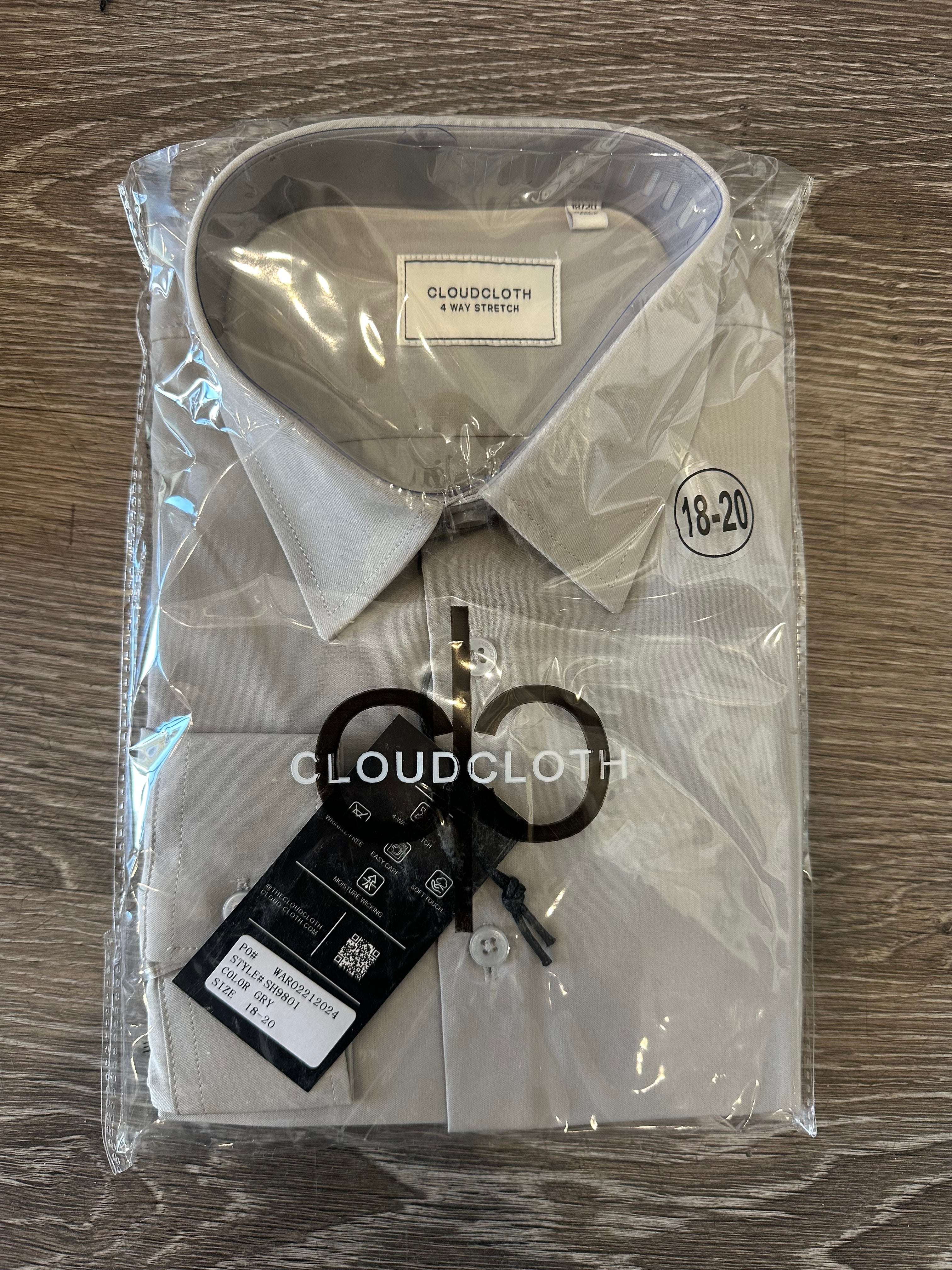 CLOUDCLOTH- 4 WAY STETCH BUTTON DOWN, LIGHT GRAY