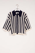 Indee - Varnish Striped Polo Neck Cardigan, Navy