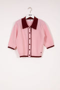 Indee - View Polo Collar Cardigan Short Sleeve Shirt, Pink