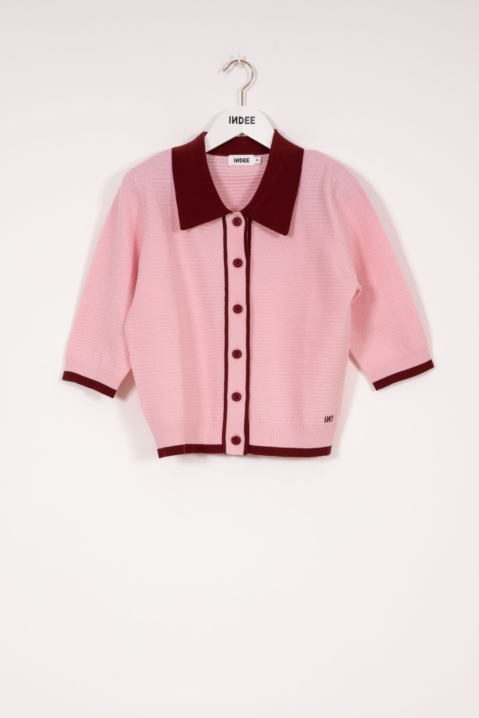 Indee - View Polo Collar Cardigan Short Sleeve Shirt, Pink