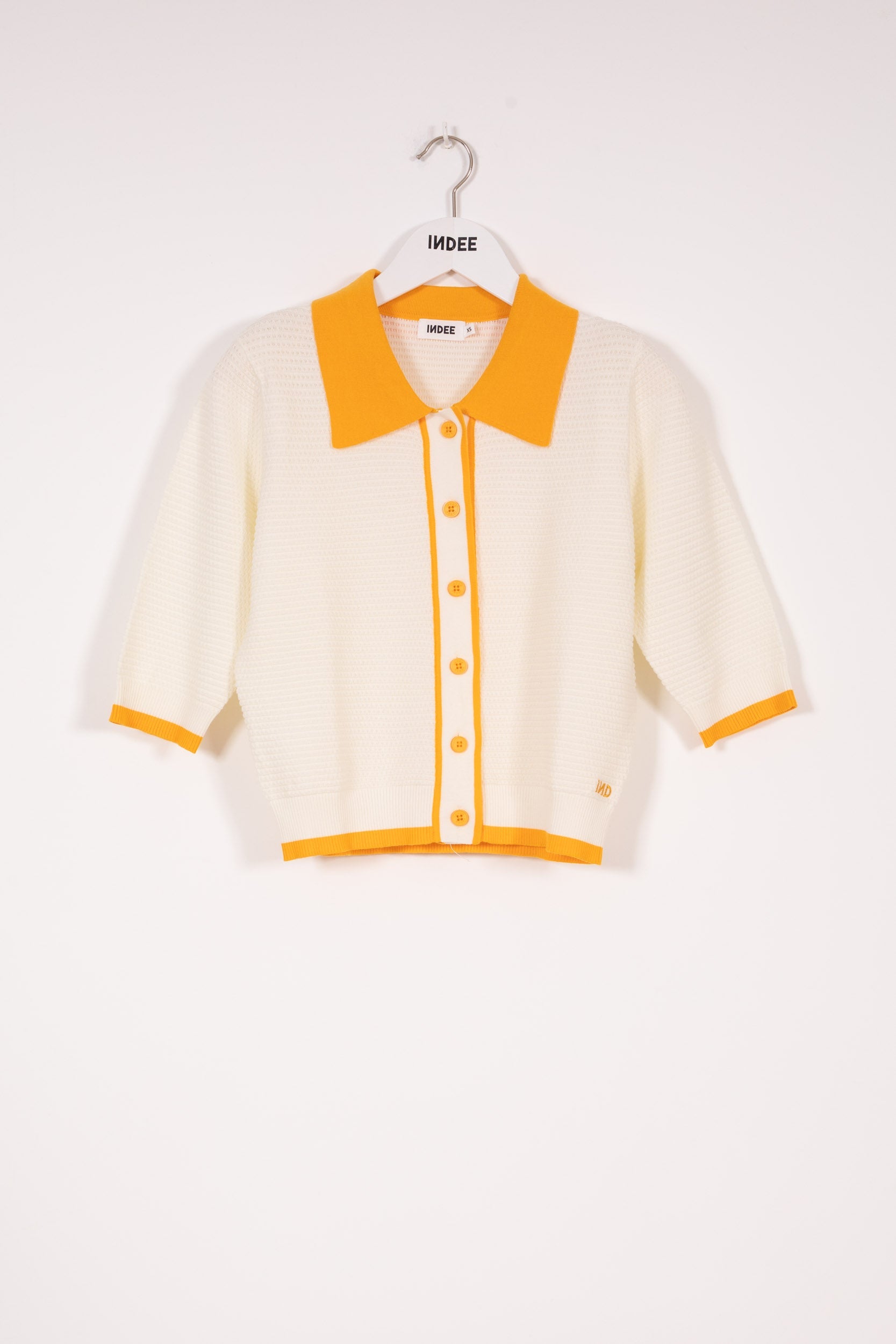 Indee - View Polo Collar Cardigan Short Sleeve Shirt, Off White