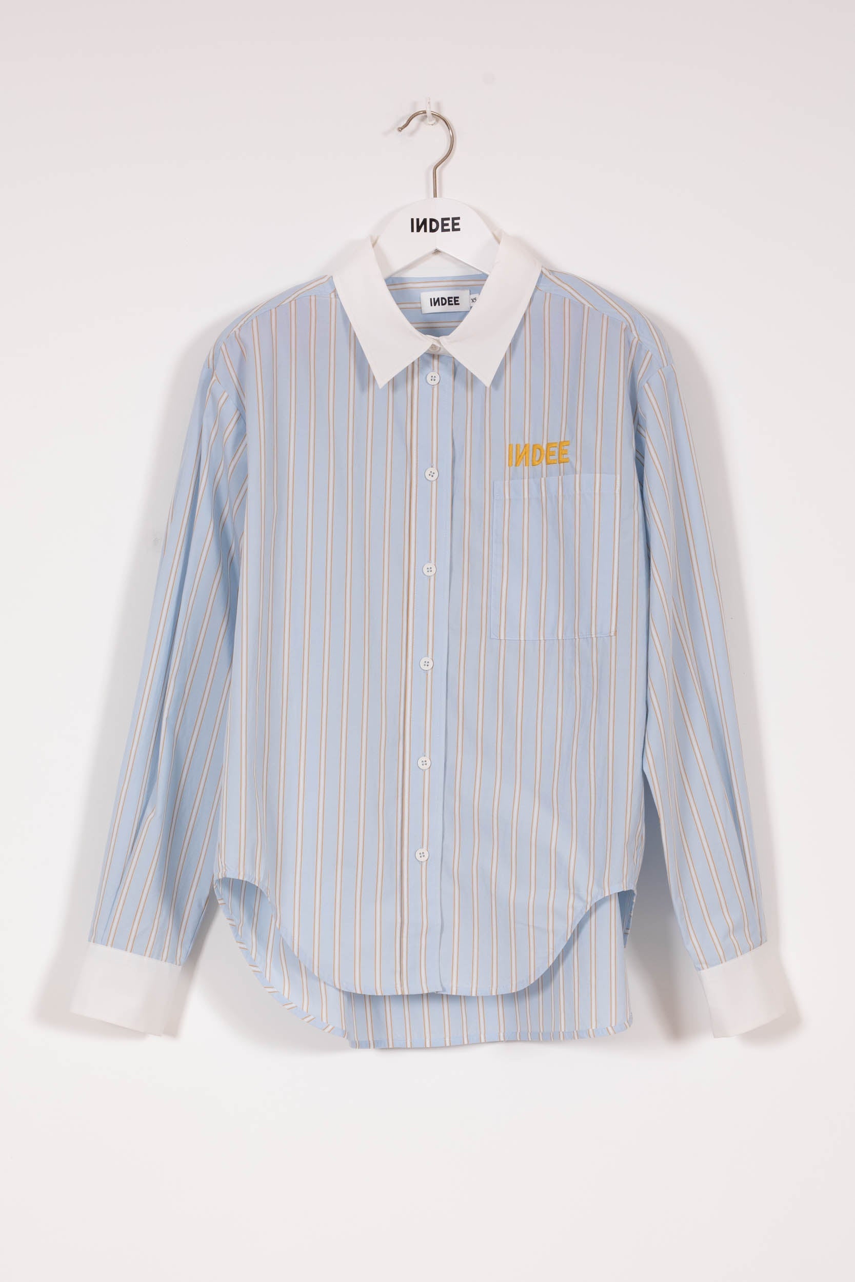 Indee - Vizcaya Striped Shirt with Embroidery, Sky Blue
