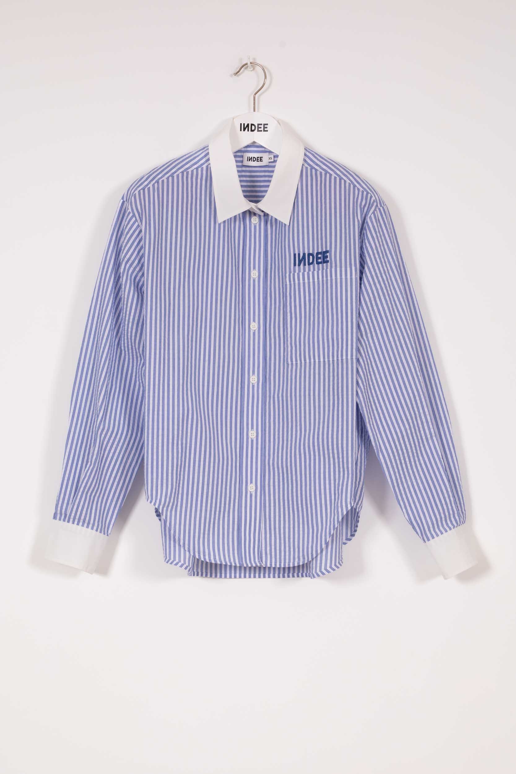 Indee - Vizcaya Striped Shirt with Embroidery, Hydra Blue