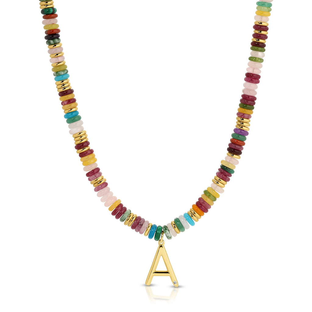 Jūraté La - Say My Name Mixed Stone Initial Bead Necklace