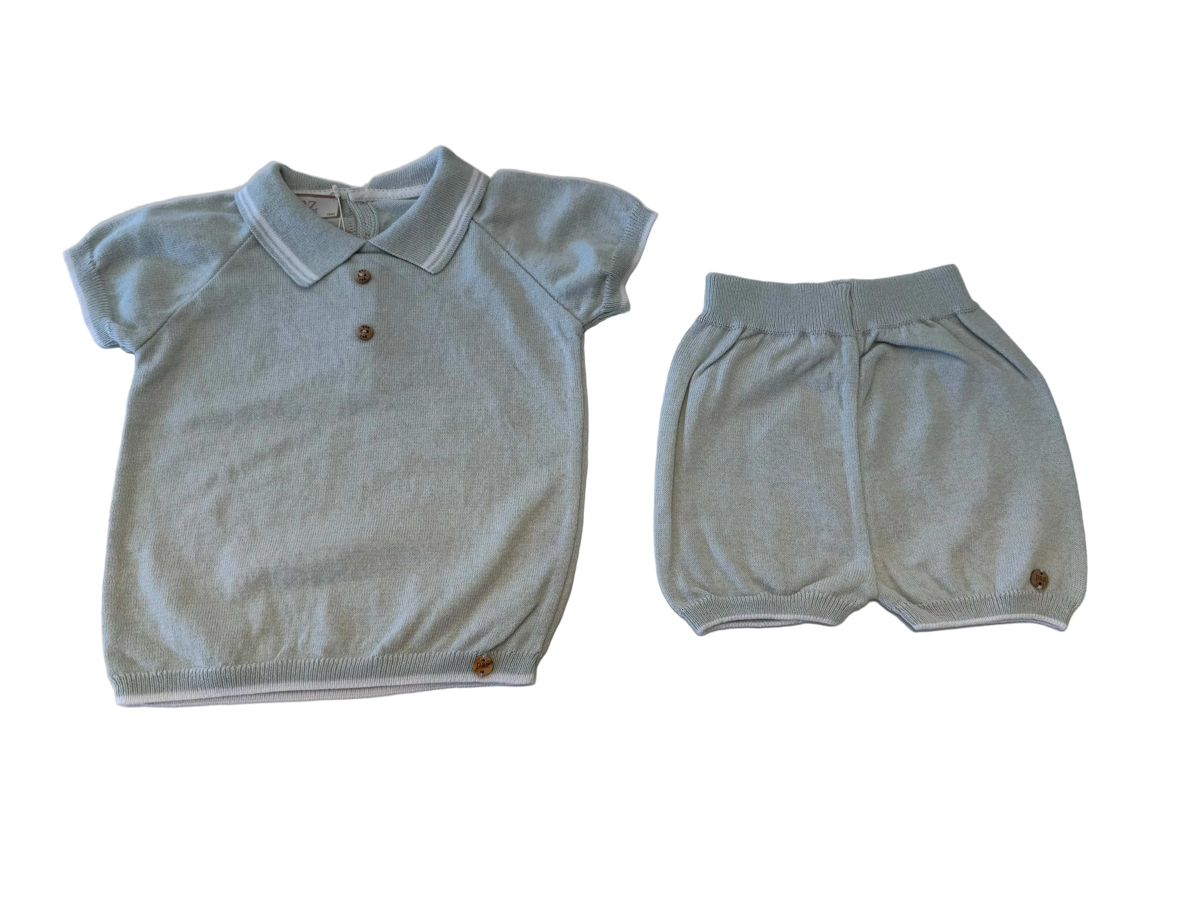 Paz Rodriguez - Knit Newborn Polo T-Shirt Set, Water Green