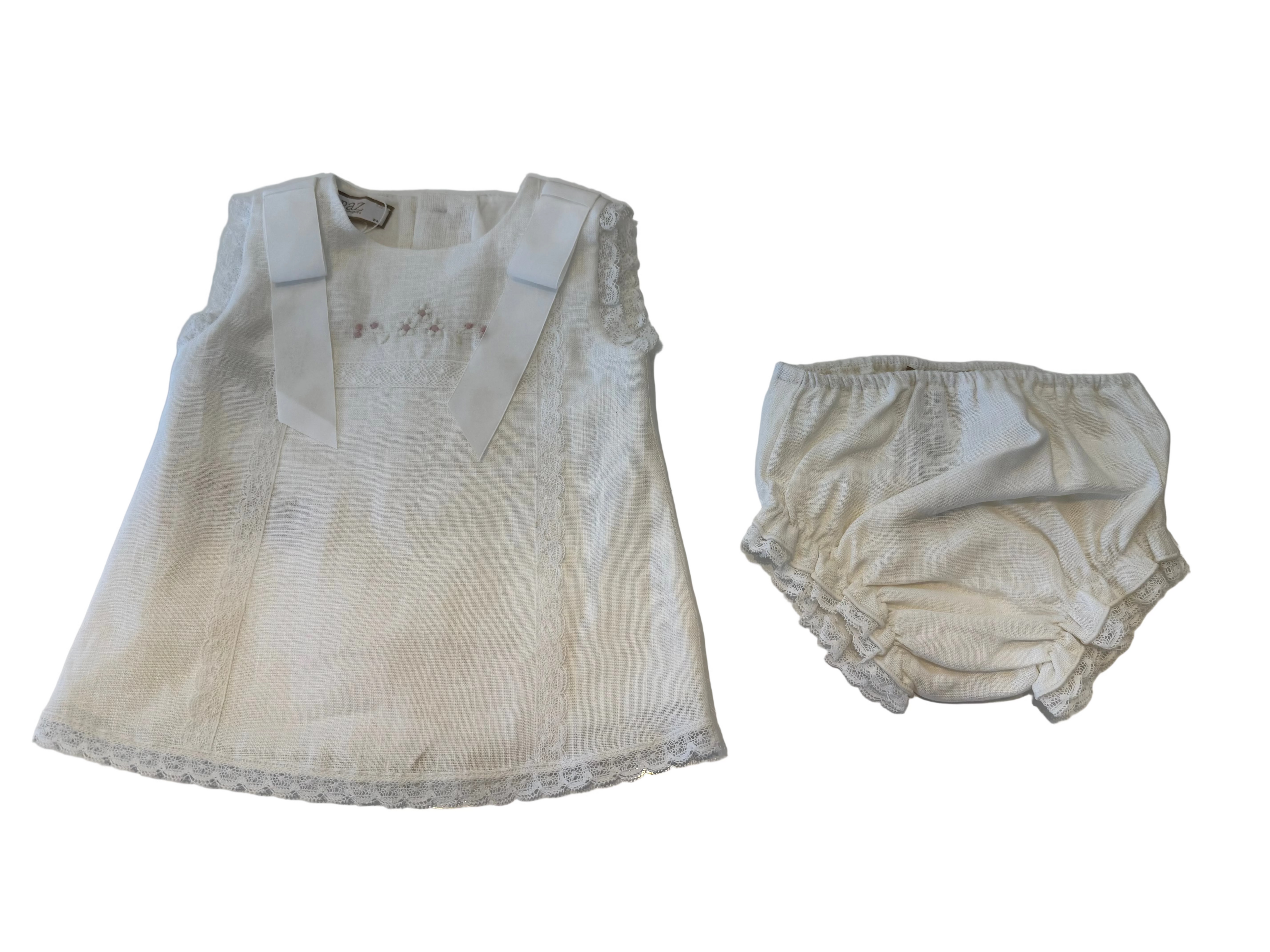 Paz Rodriguez - Woven Newborn Short Dress Set, Cream