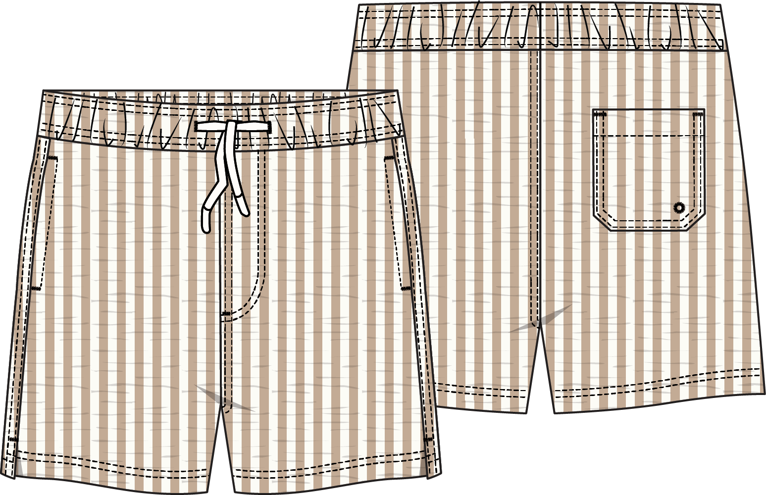 Petite Lem - Woven Swim Trunks, Beige Striped