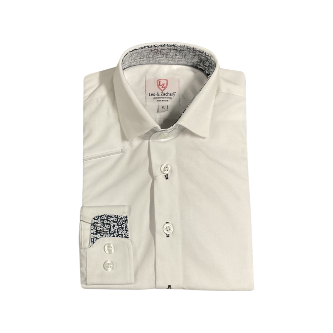 Leo and Zachary - Boys' White Dress Shirt with Black