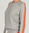 Monrow Women's Cotton Cashmere Sweatshirt Heather Gray Orange Stripe Sweater