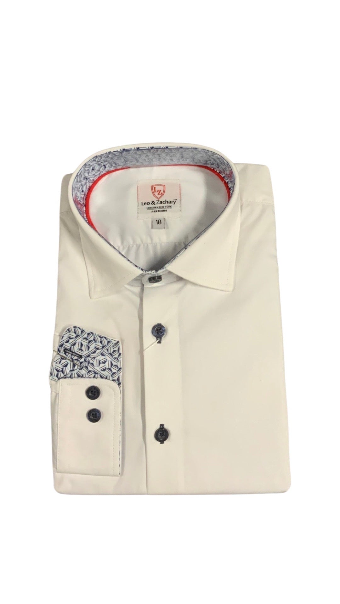 Leo and Zachary - Boys' White Dress Shirt with Navy