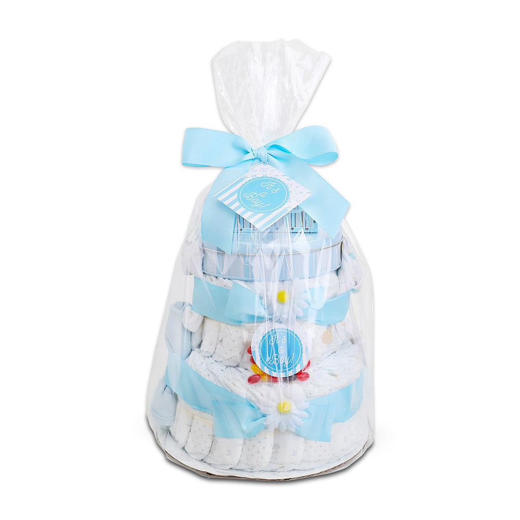 Blue Two-Tier Diaper Cake Gift Basket