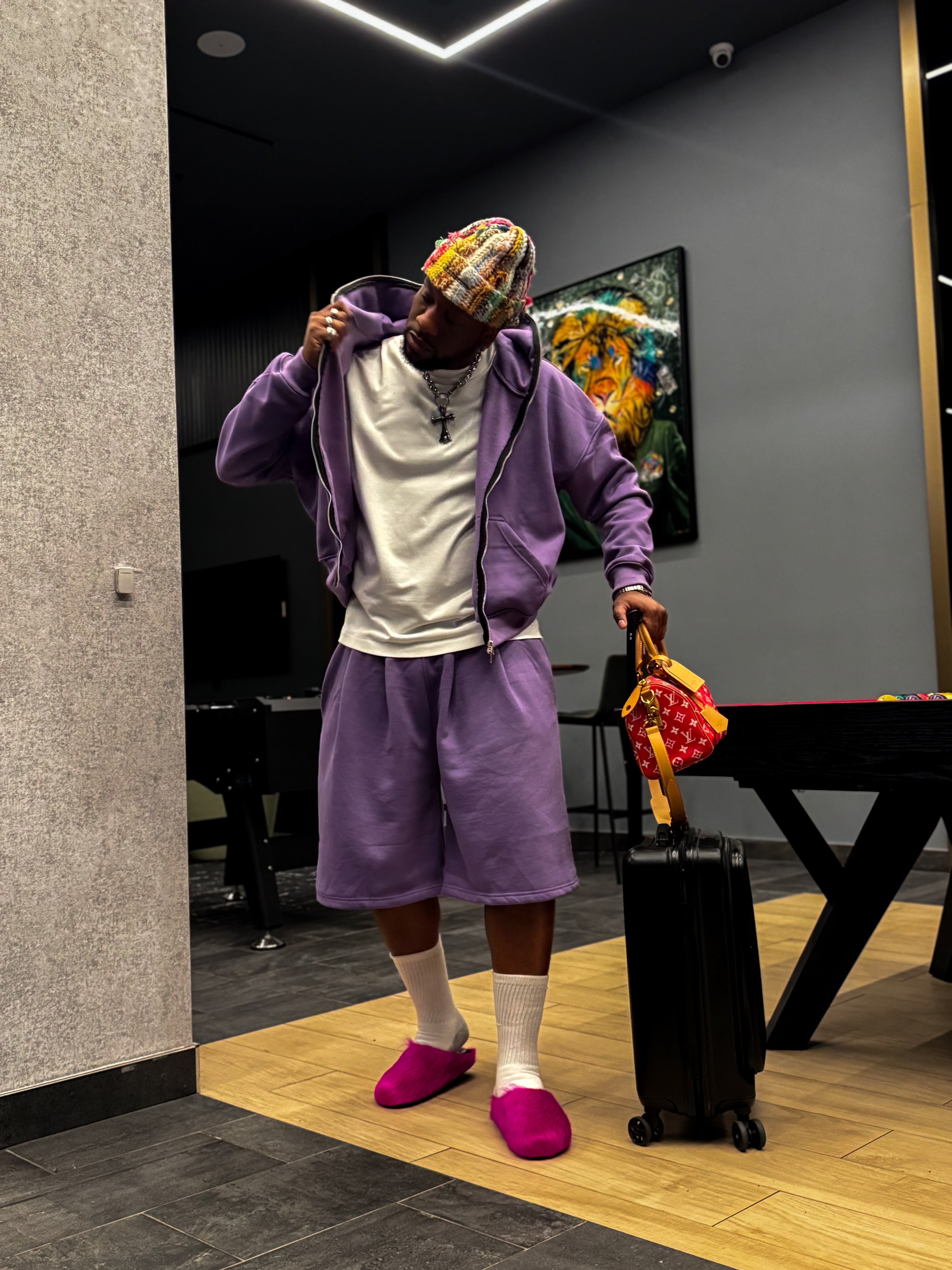 Purple Pleated Sweatshort
