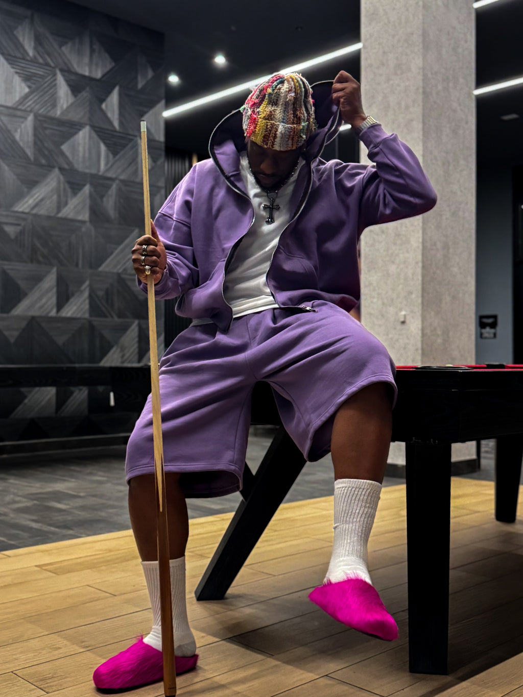 Purple Pleated Sweatshort