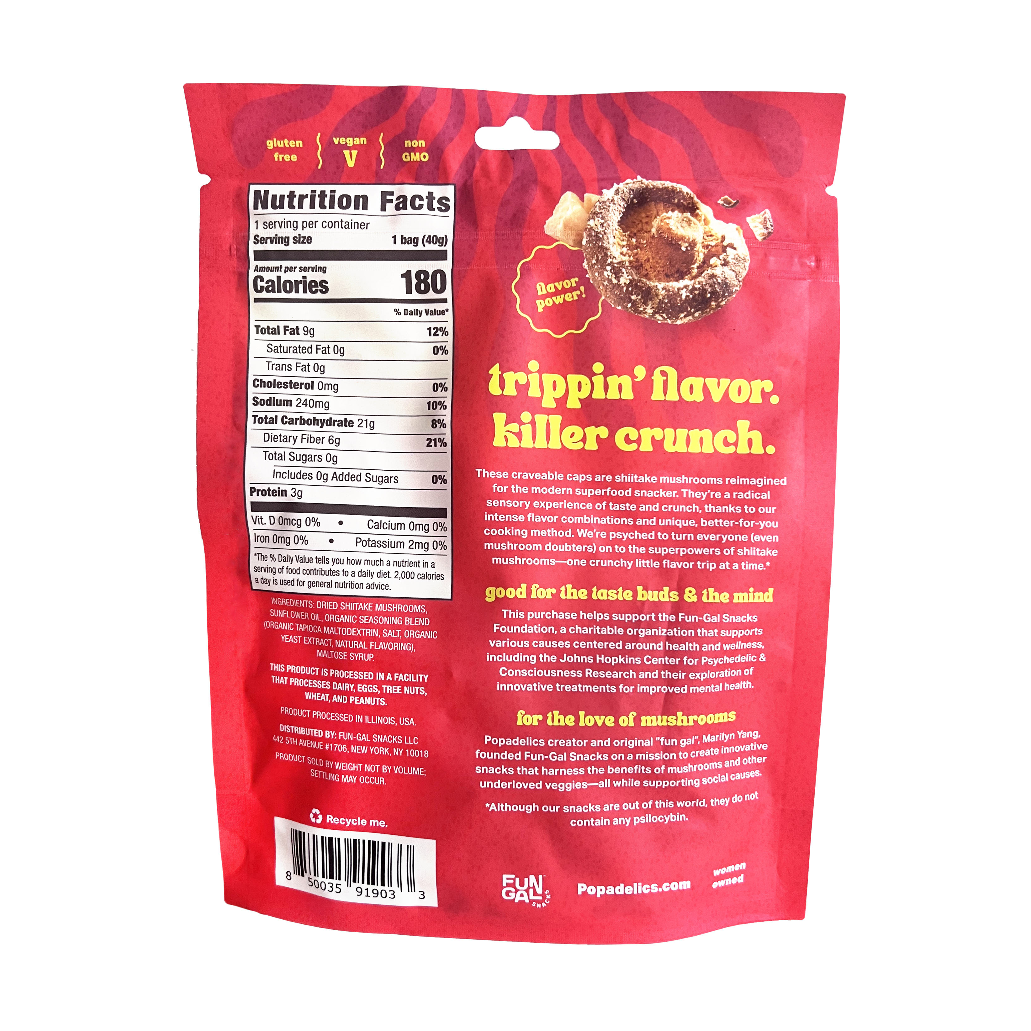 Popadelics Crunchy Mushroom Chips — Variety Pack | All 3 Flavors | 6-Pack