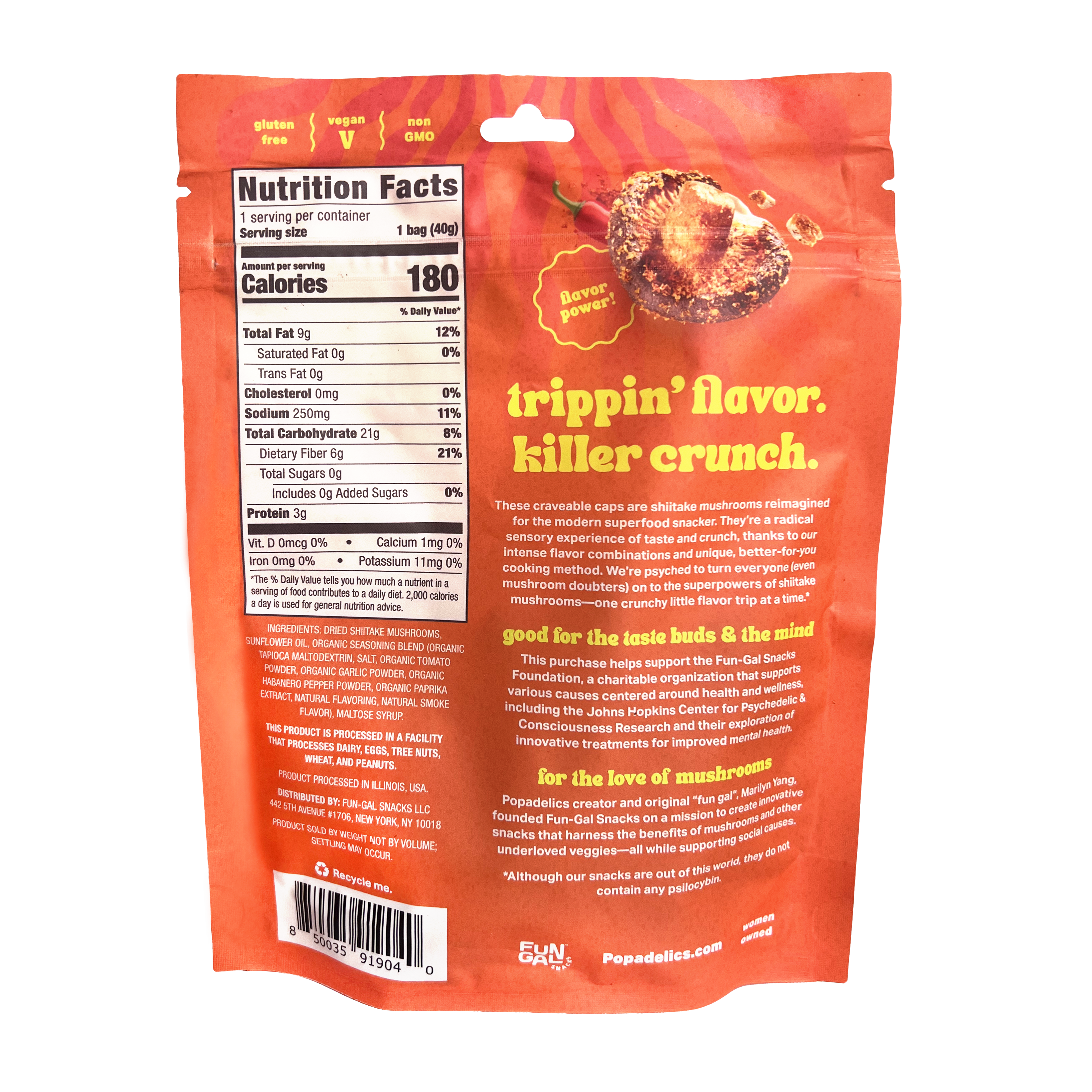 Popadelics Crunchy Mushroom Chips — Variety Pack | All 3 Flavors | 6-Pack