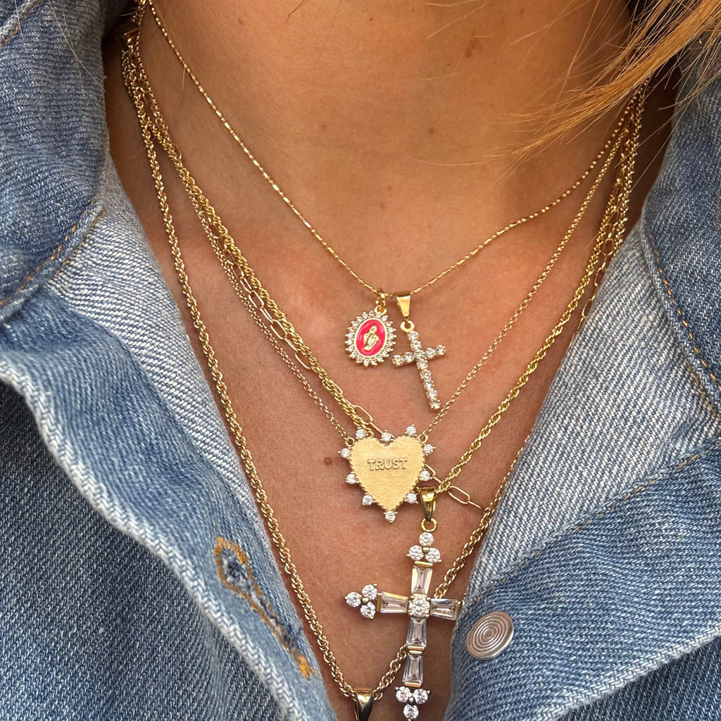 Pink Virgin Maria Multi-Charm Necklace