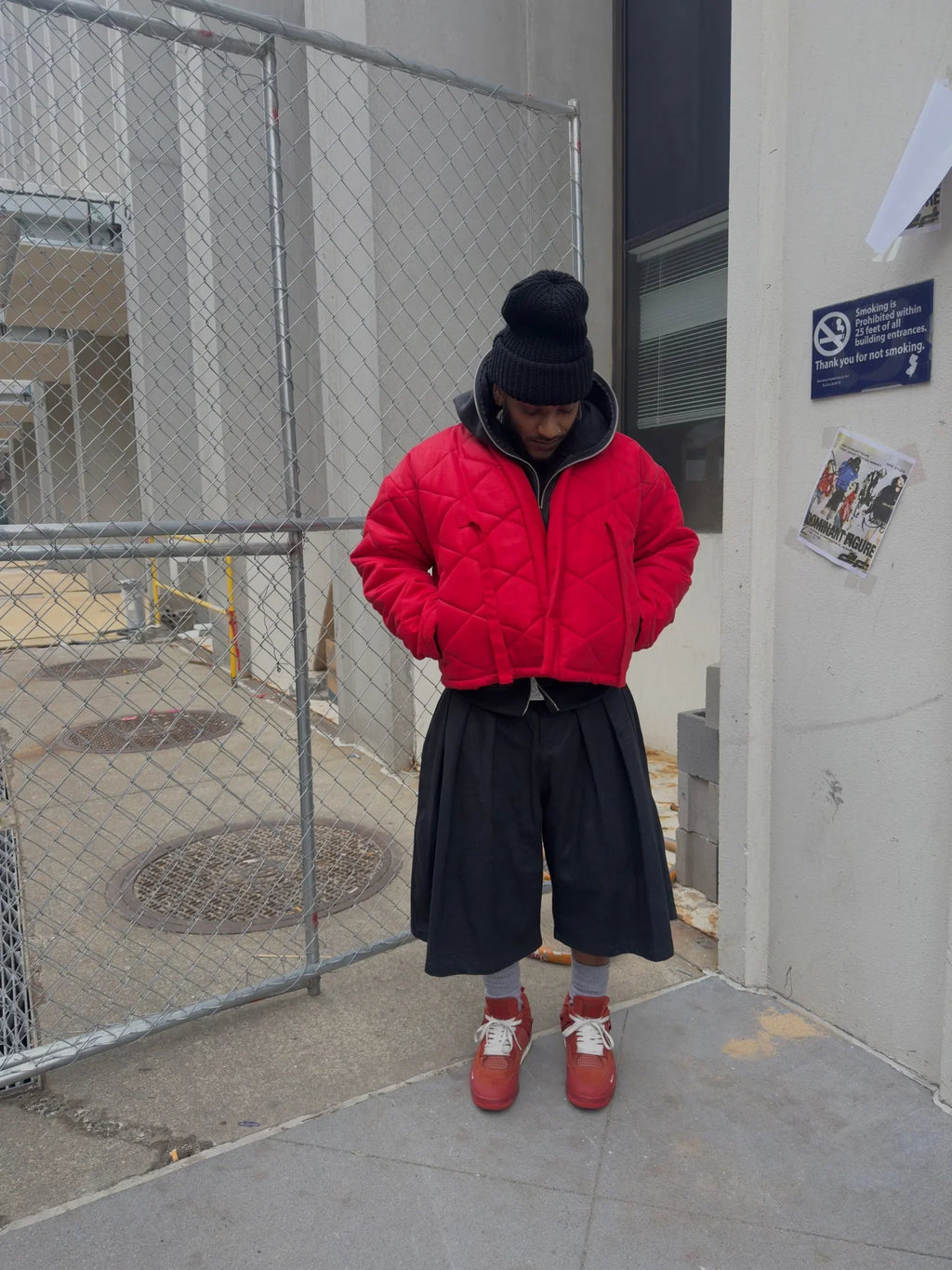 Red Wax Denim Kimono Puffer Jacket