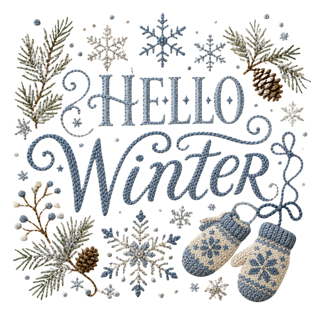 Hello Seasons PNG Bundle – Embroidered Spring, Summer, Fall & Winter Digital Download Set
