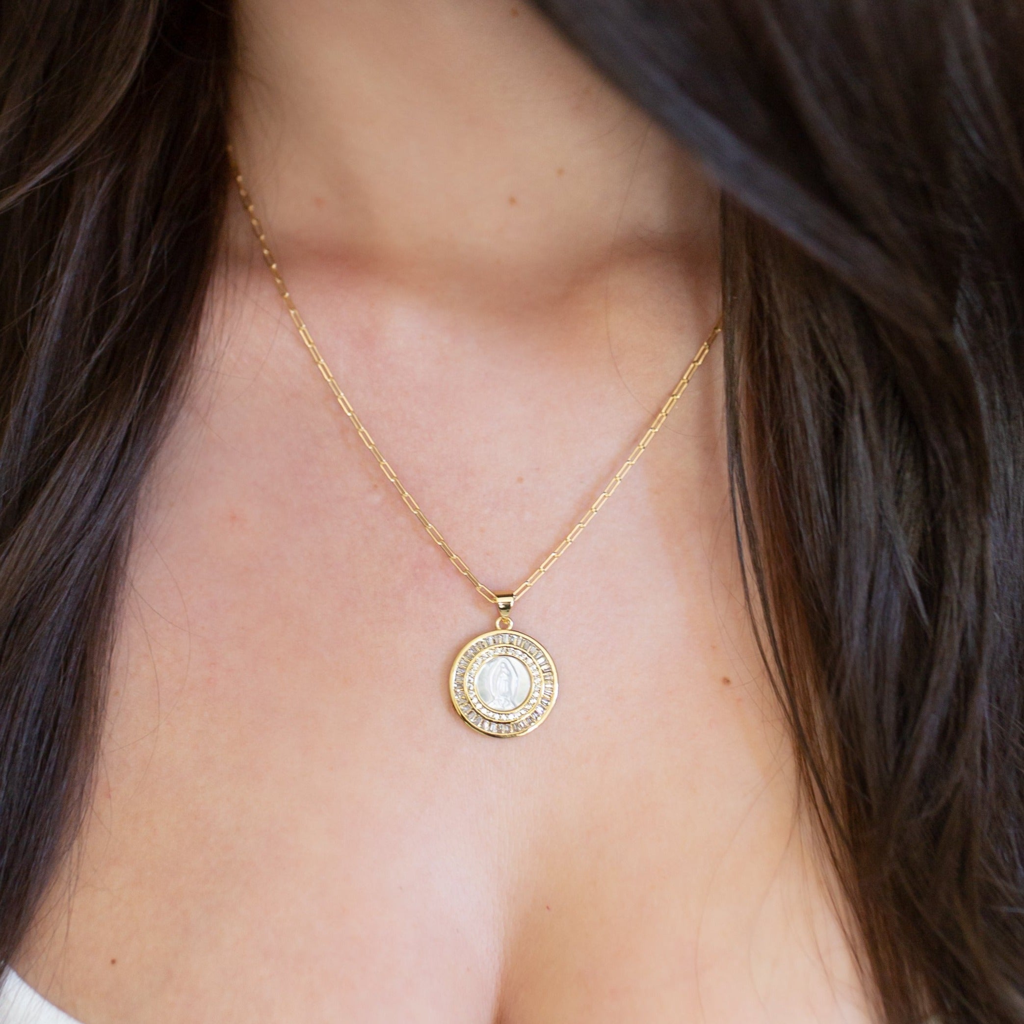 Mother Mary Necklace - Pearl