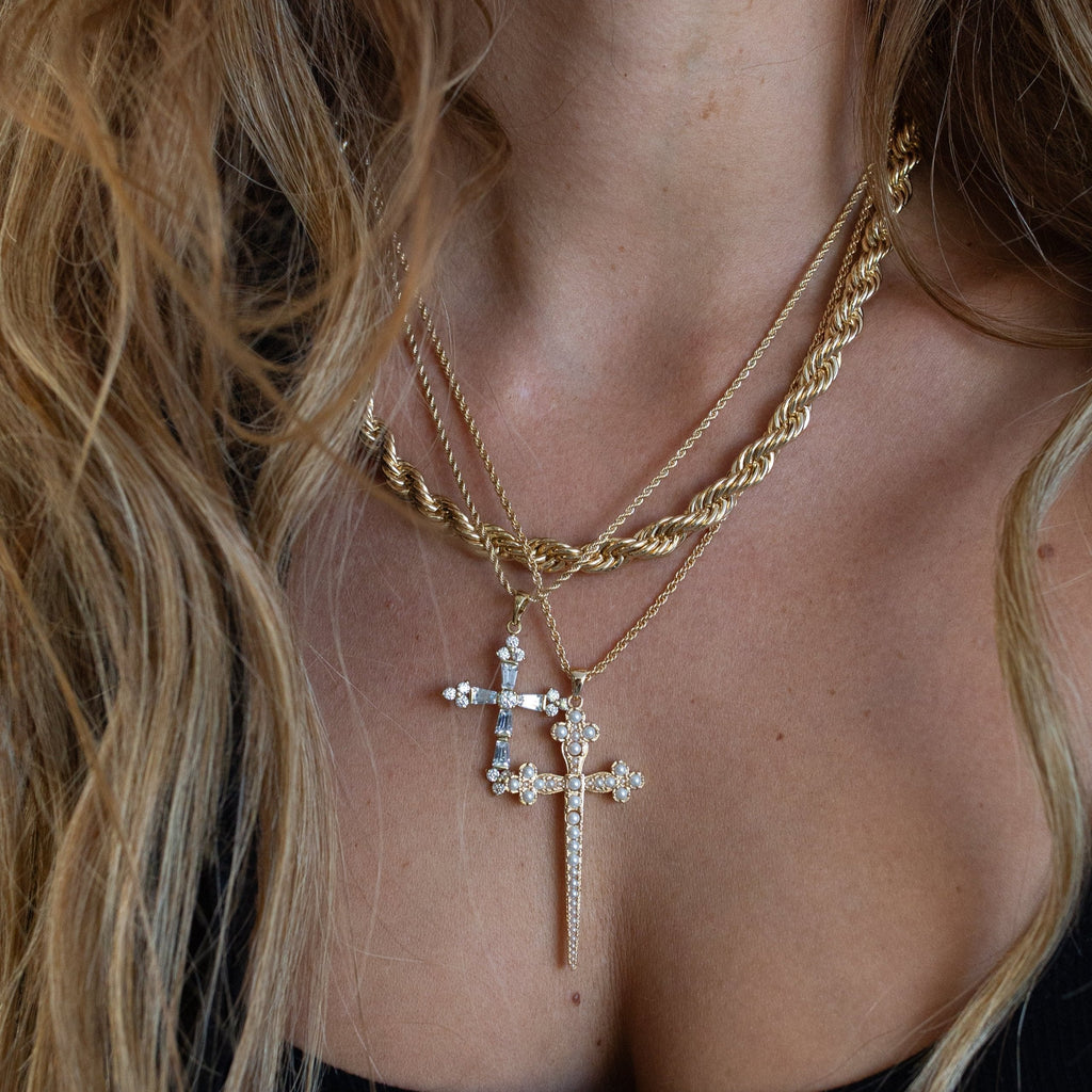Athena Cross Necklace - Pearl