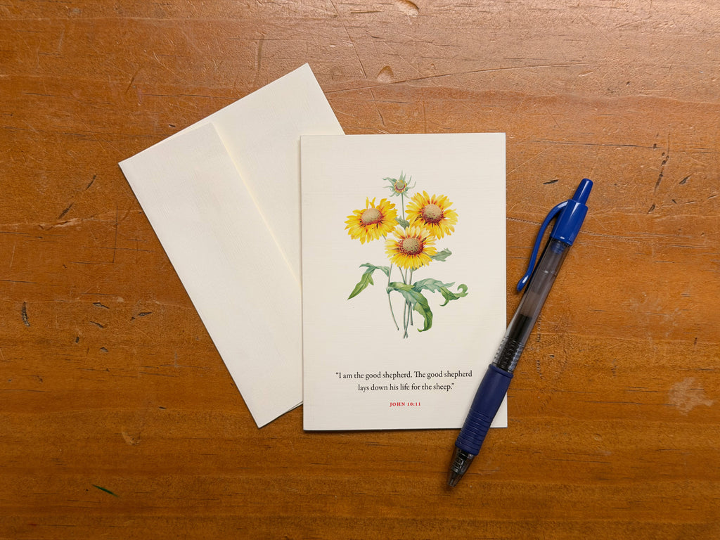 John 10:11, The Good Shepherd—Scripture Floral Greeting Card