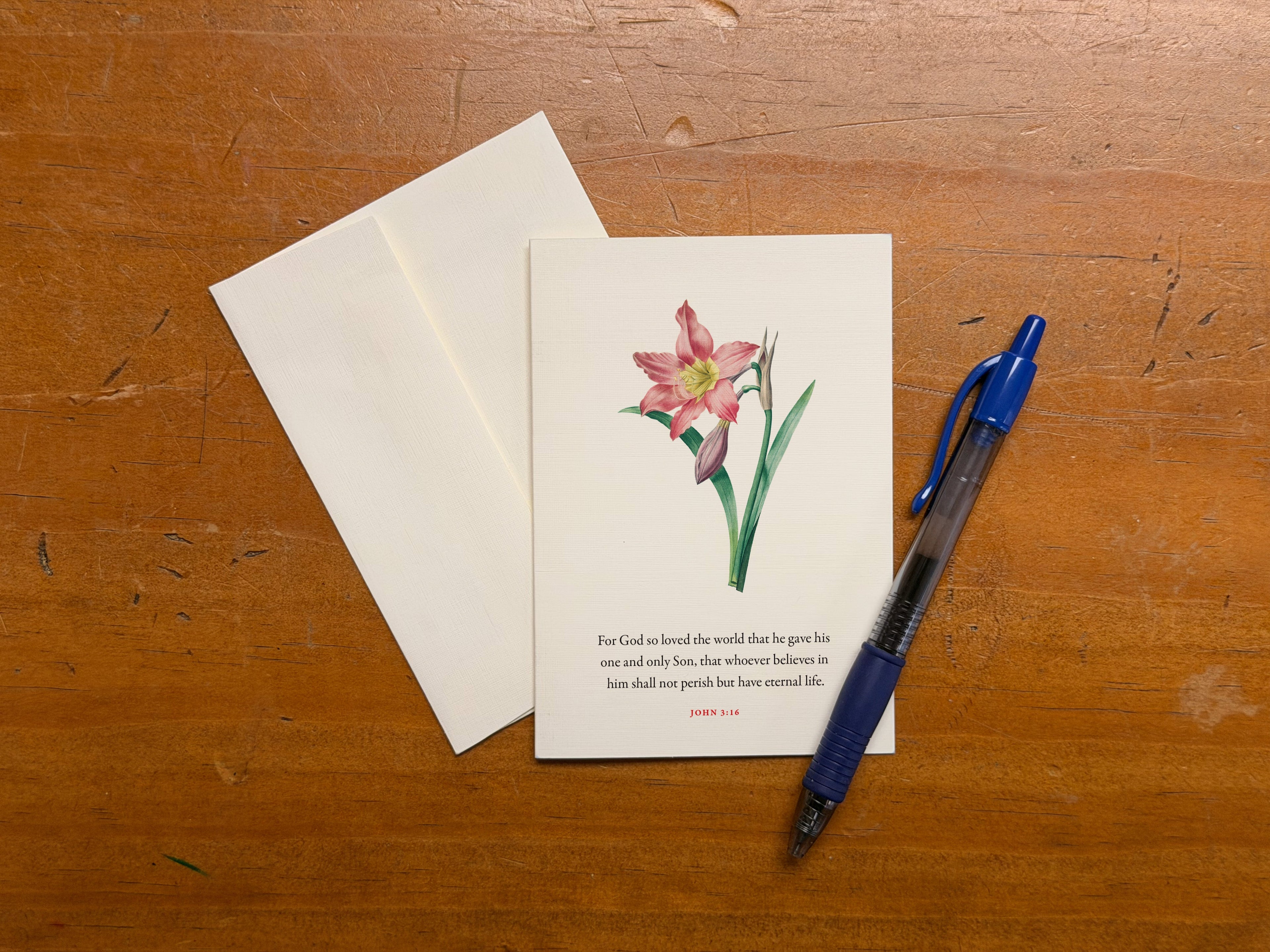 John 3:16, For God So Loved the World—Scripture Floral Greeting Card