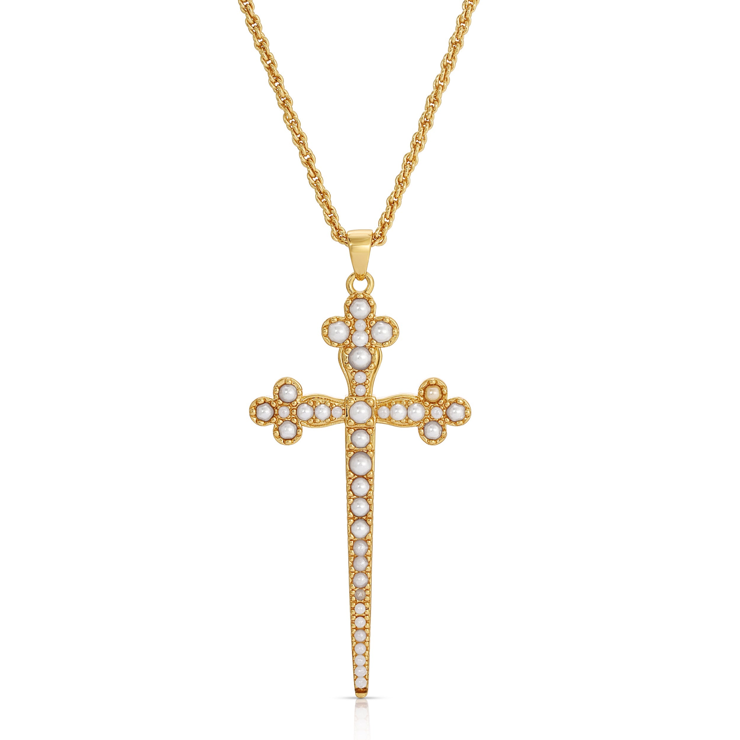 Athena Cross Necklace - Pearl