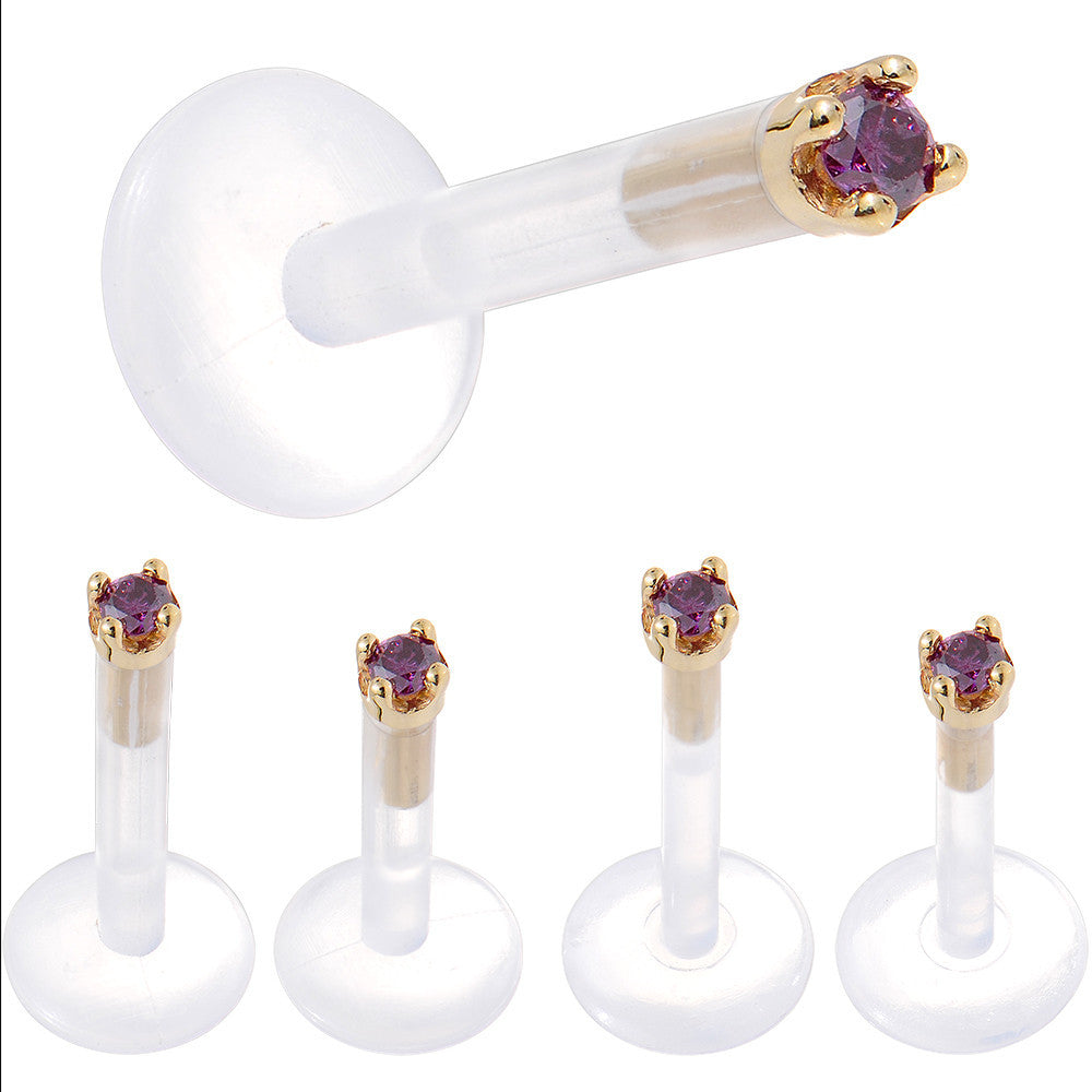 Solid 14K Yellow Gold 1.5mm Genuine Purple Diamond Bioplast Push in Labret