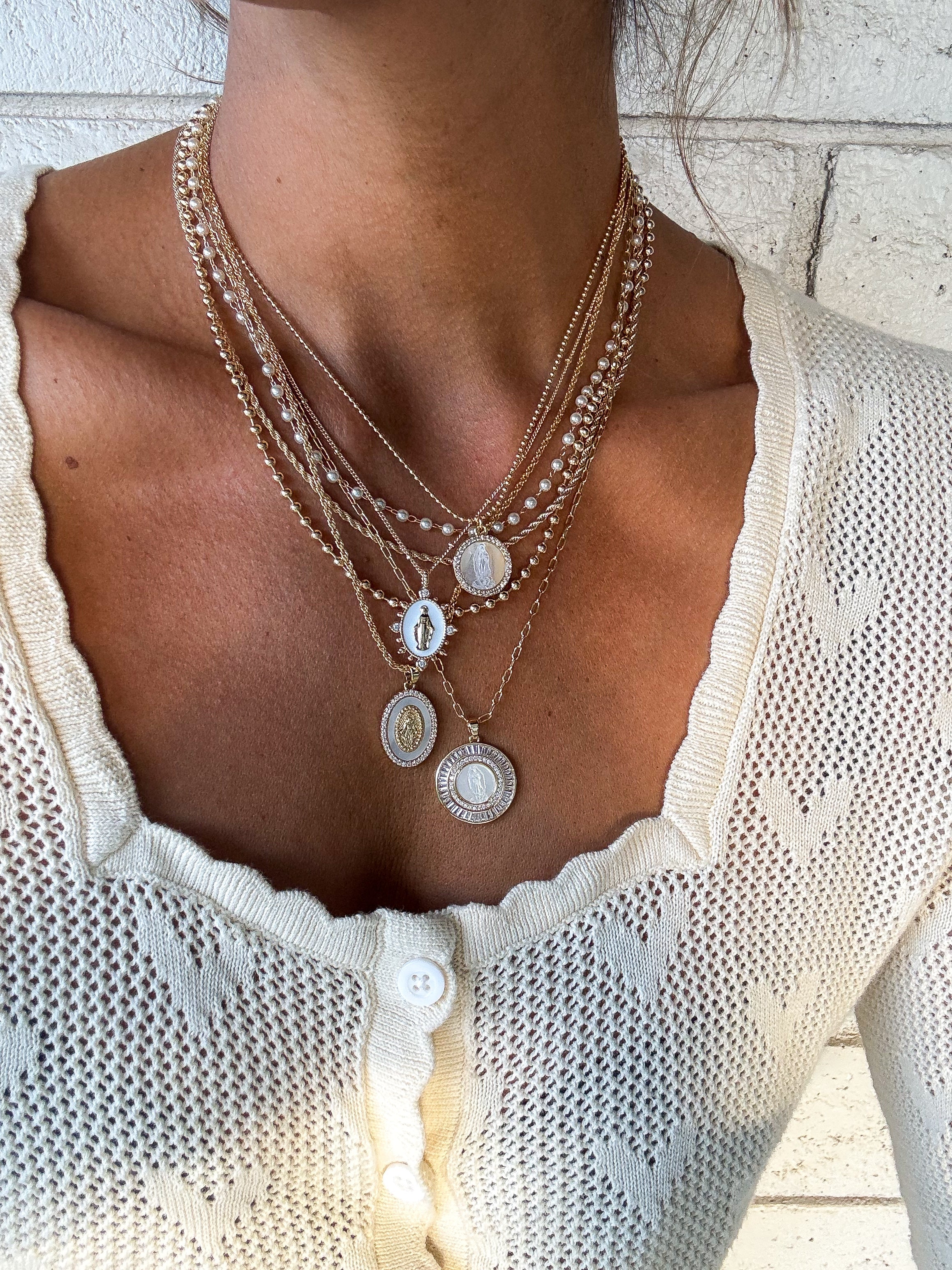 Mother Mary Necklace - Pearl