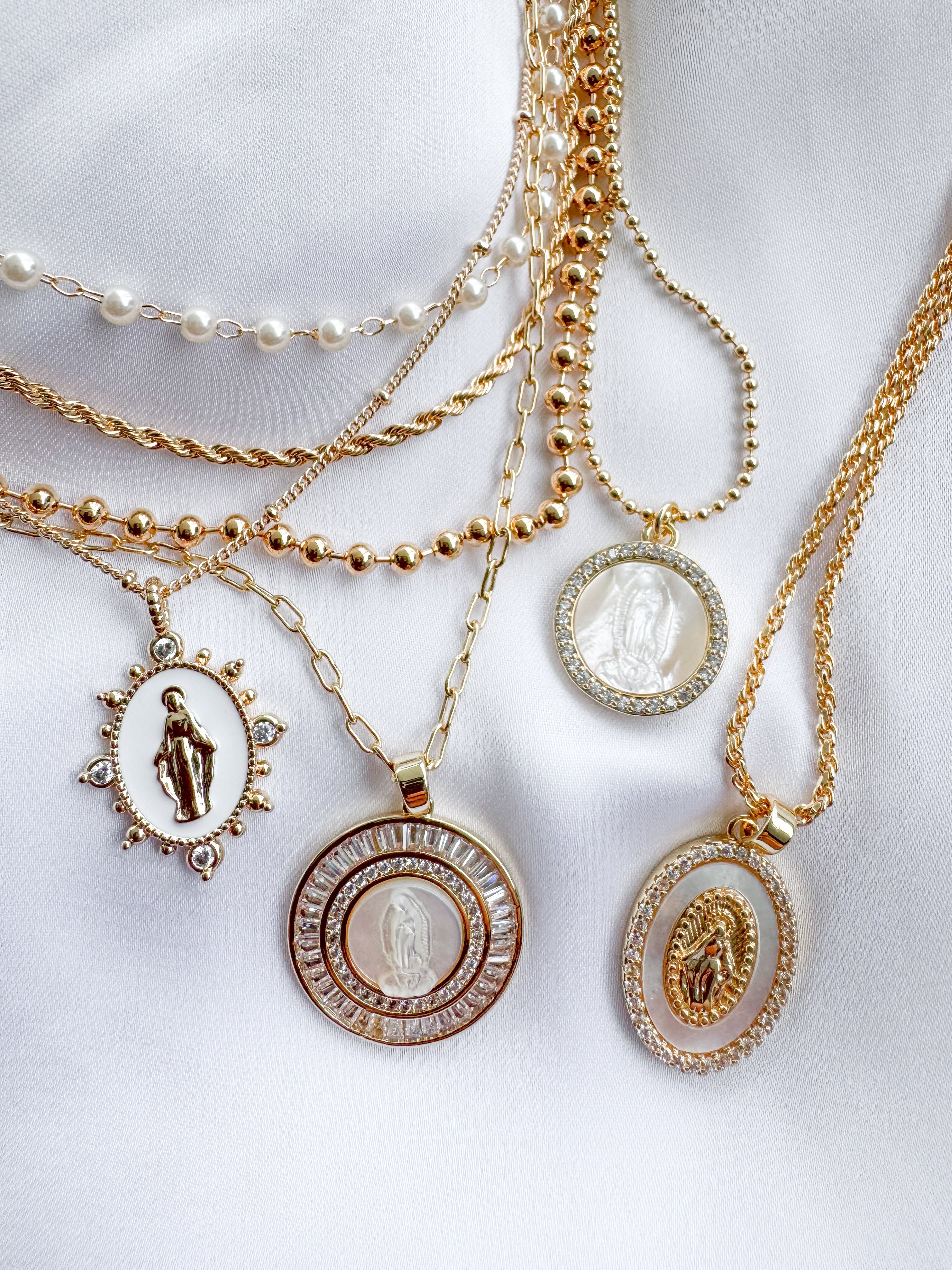 Mother Mary Necklace - Pearl