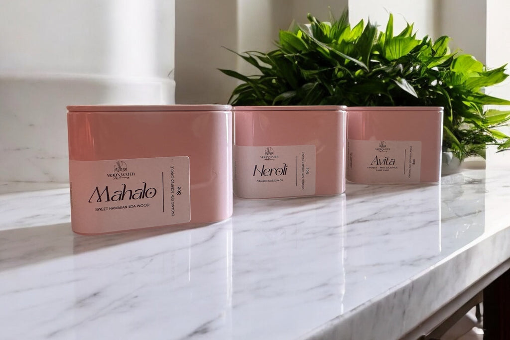 8oz Pink Tin Candles - 3 scents! -- by Moon Water Apothecary