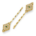 Gold Tone Downton Abbey Green Crystal Portcullis Hairpin Set