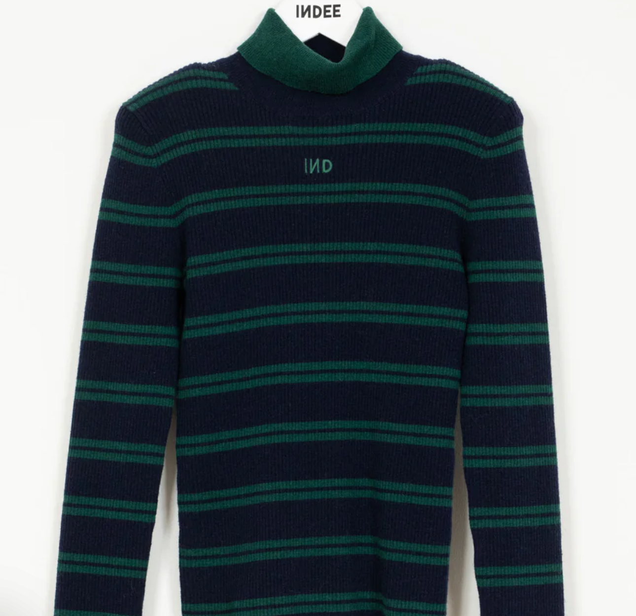 IINDEE PULLOVER TWIST . LIGHTWEIGHT TURTLENECK WITH STRIPES NAVY