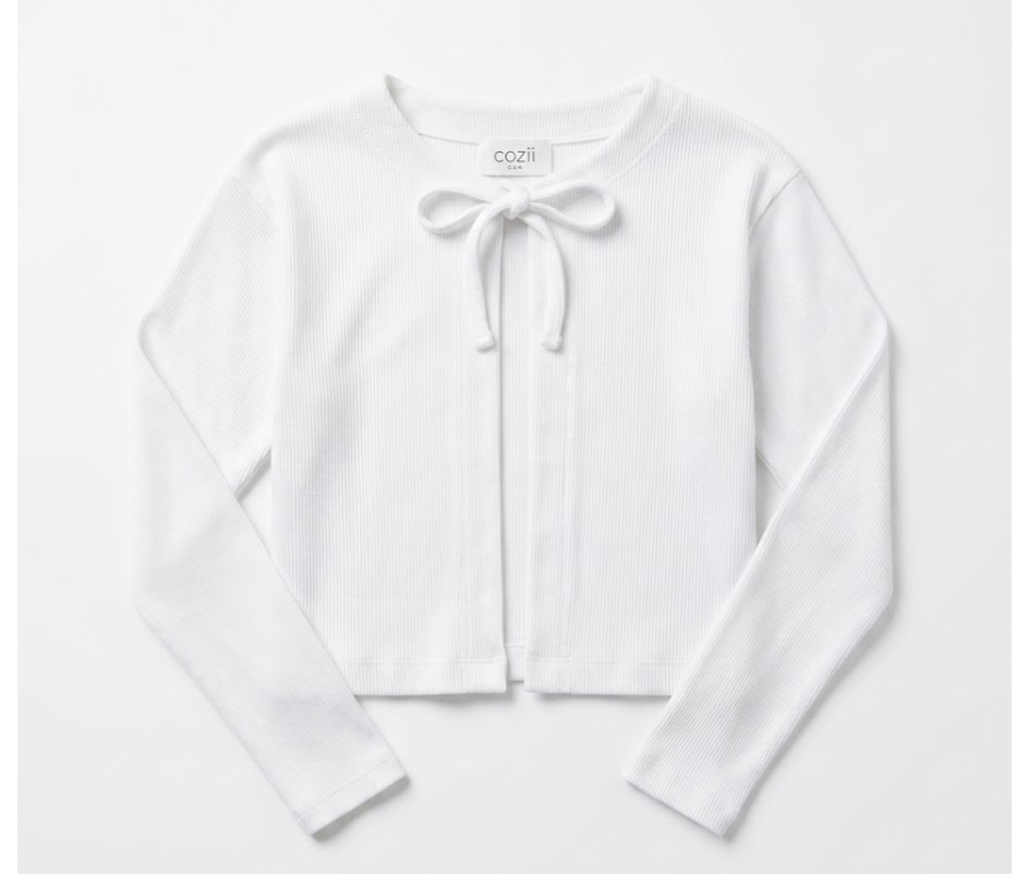 COZII - Long Sleeve Tie Front Cardigan, White